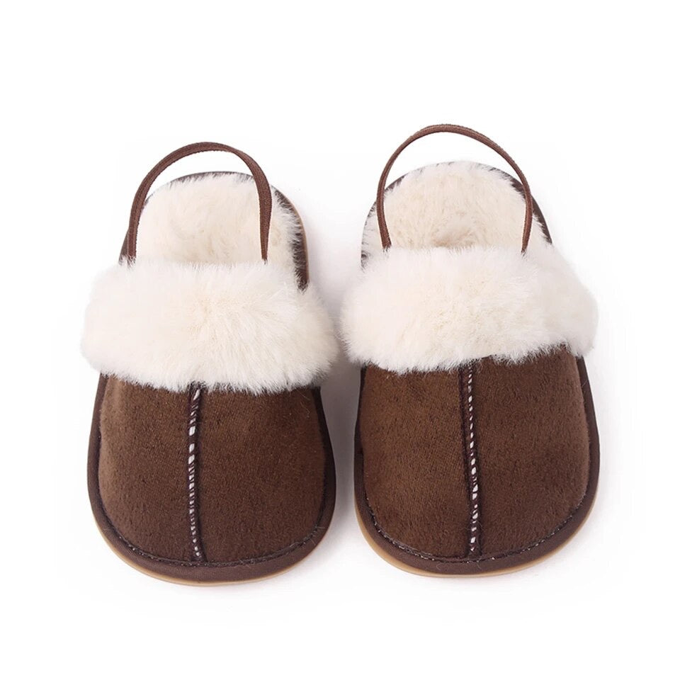 Dark Brown Fluffy Baby Slippers