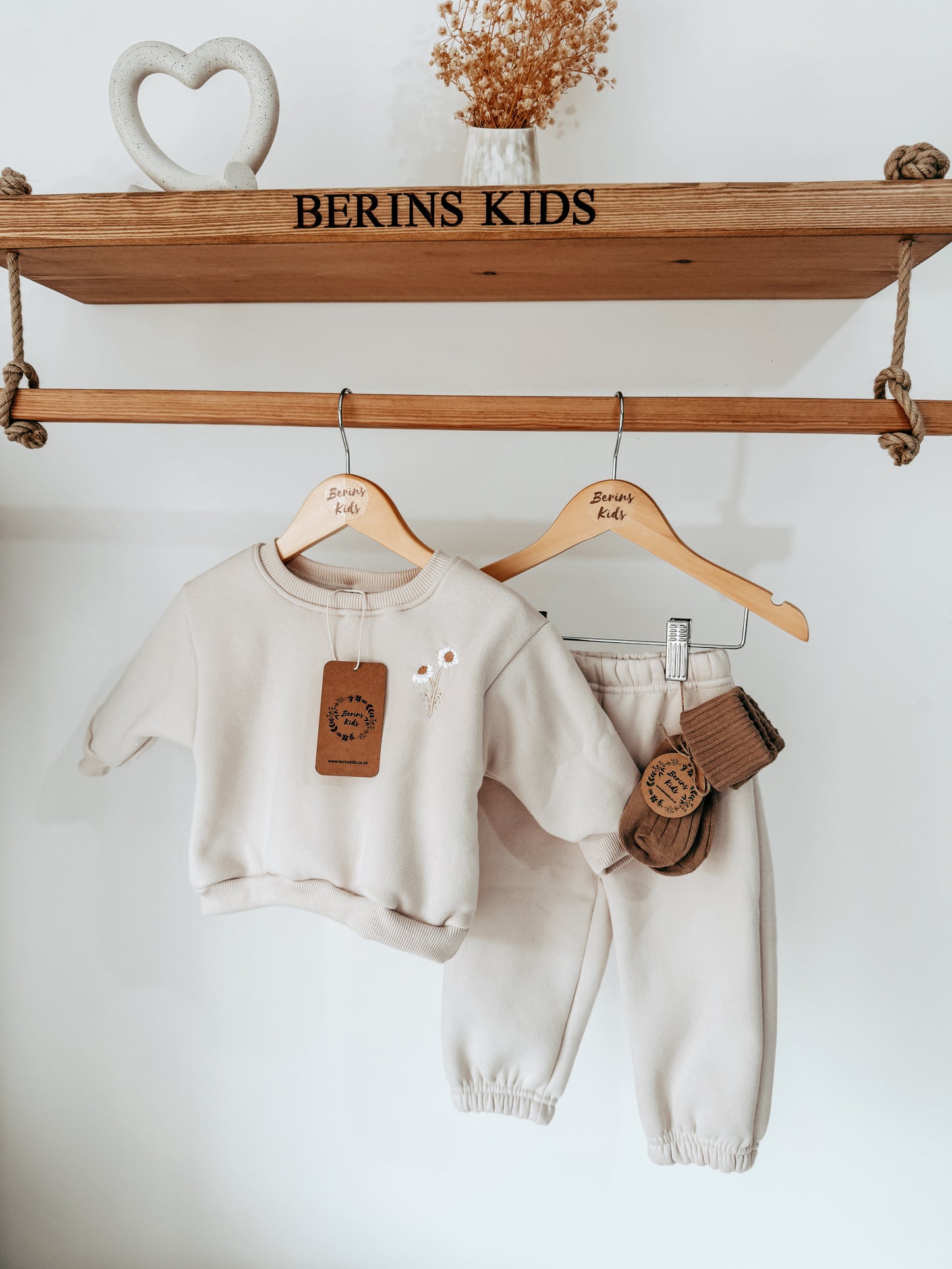 Baby/Kids LIGHT BEIGE Tracksuit Set (2 piece) with a pair of Khaki Socks