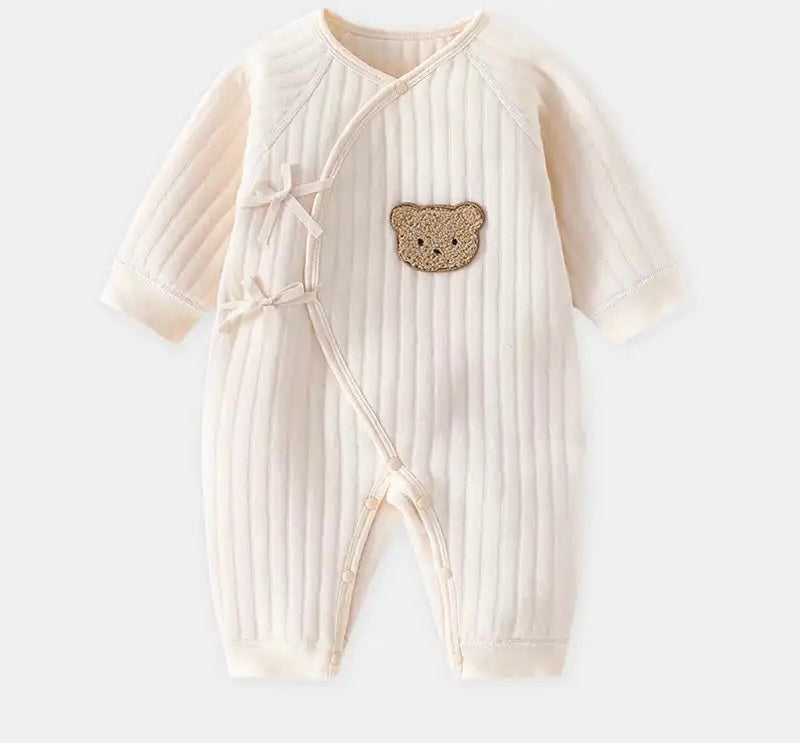 Newborn Bear Gift Set of 3| Personalised Cream Cotton Romper, Brown Bear Socks, Wooden Name Announcement Disc