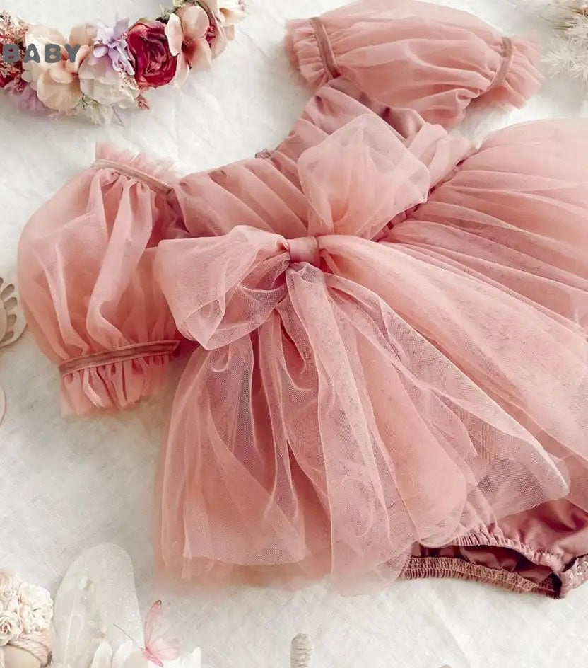 Baby Girl PINK Tutu Romper Dress with PINK Bow Headband