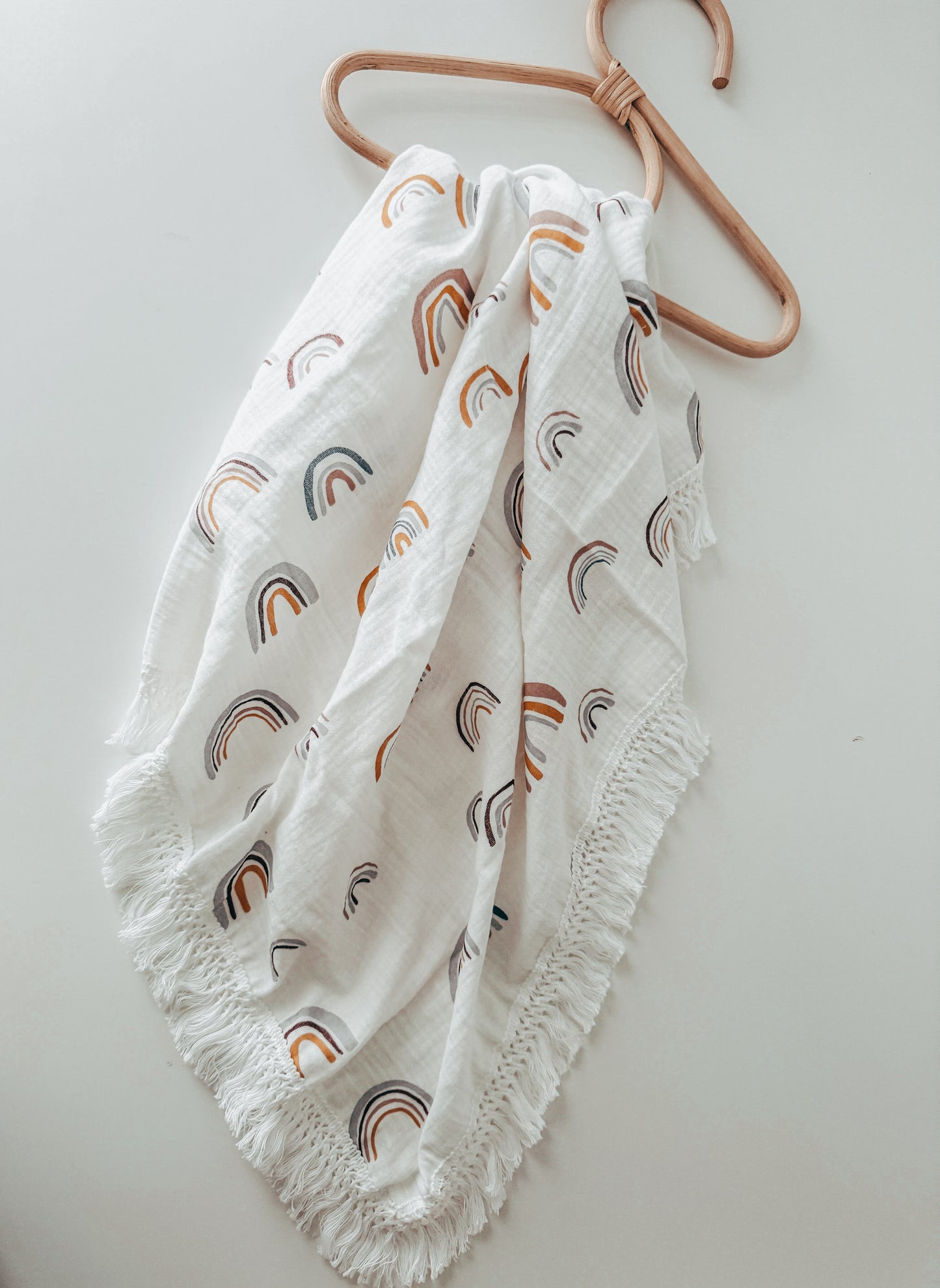 Rainbow Muslin Tassels SMALL Blanket | Swaddle/ Receiving Blanket 100% Cotton (80x65cm)