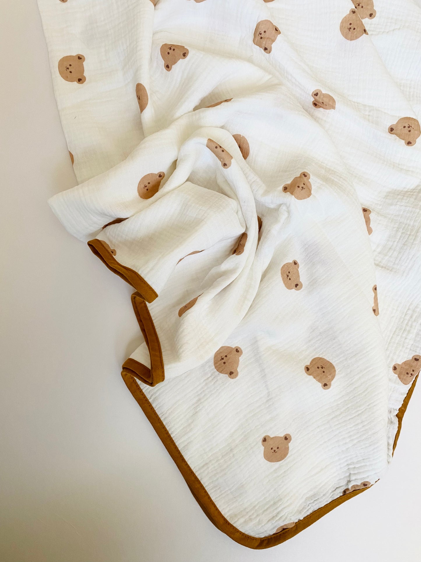 Teddy Bear Muslin Swaddle Blanket| Bear Receiving Blanket 100% Cotton Large(90x130cm)