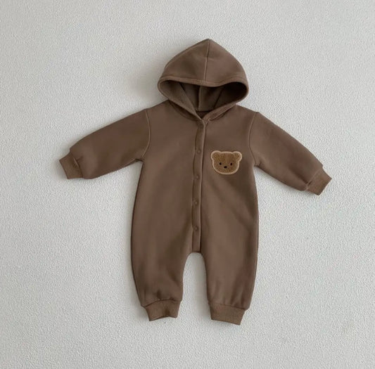 Baby/Toddler Autumn-Winter Teddy Bear Bodysuit (BROWN) Personalised Jumpsuit  Hoodies | Boy Girl Romper