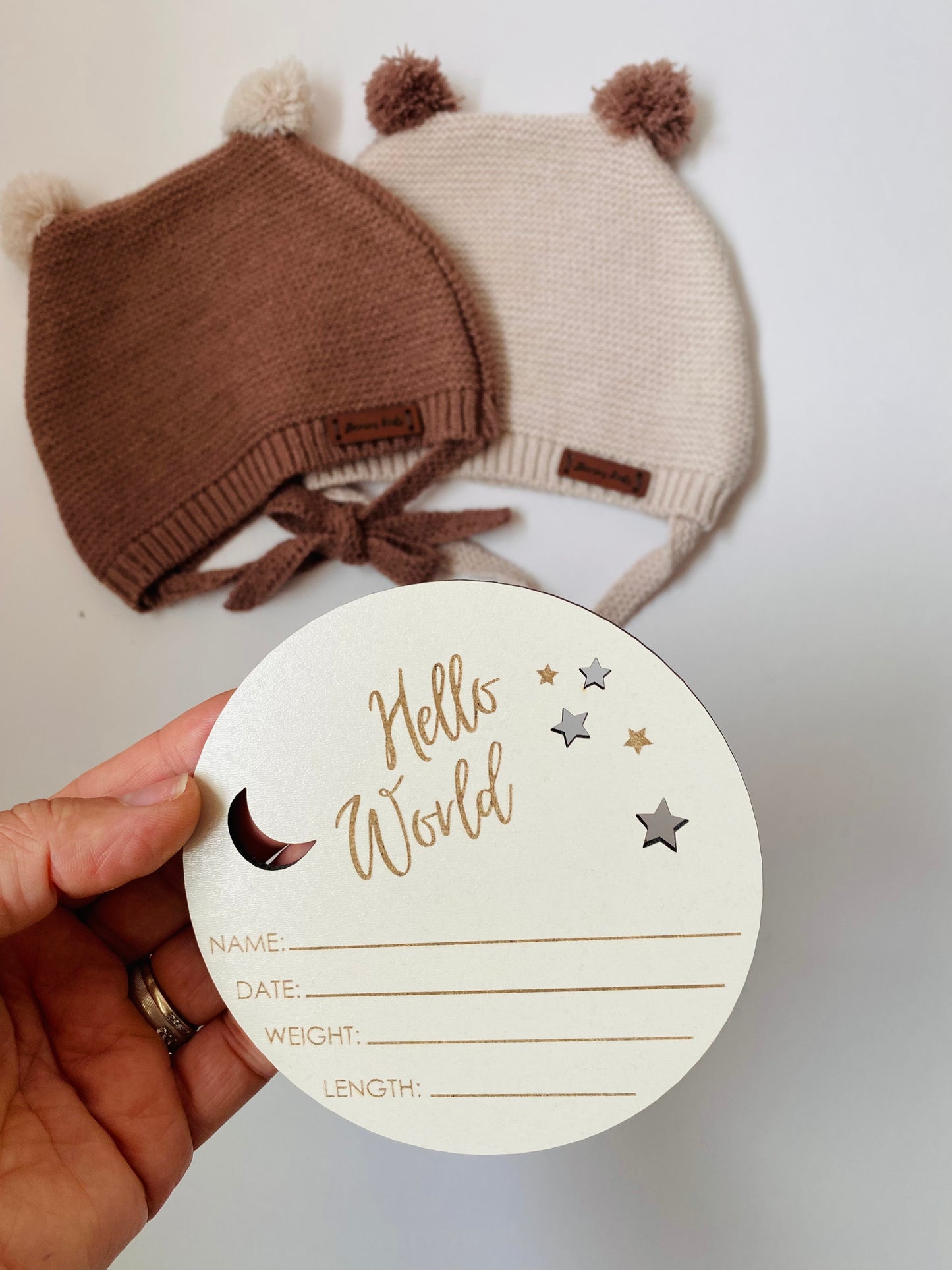 Hello World Moon/Stars Name Announcement Plaque | Hello World Wooden Baby Keepsake