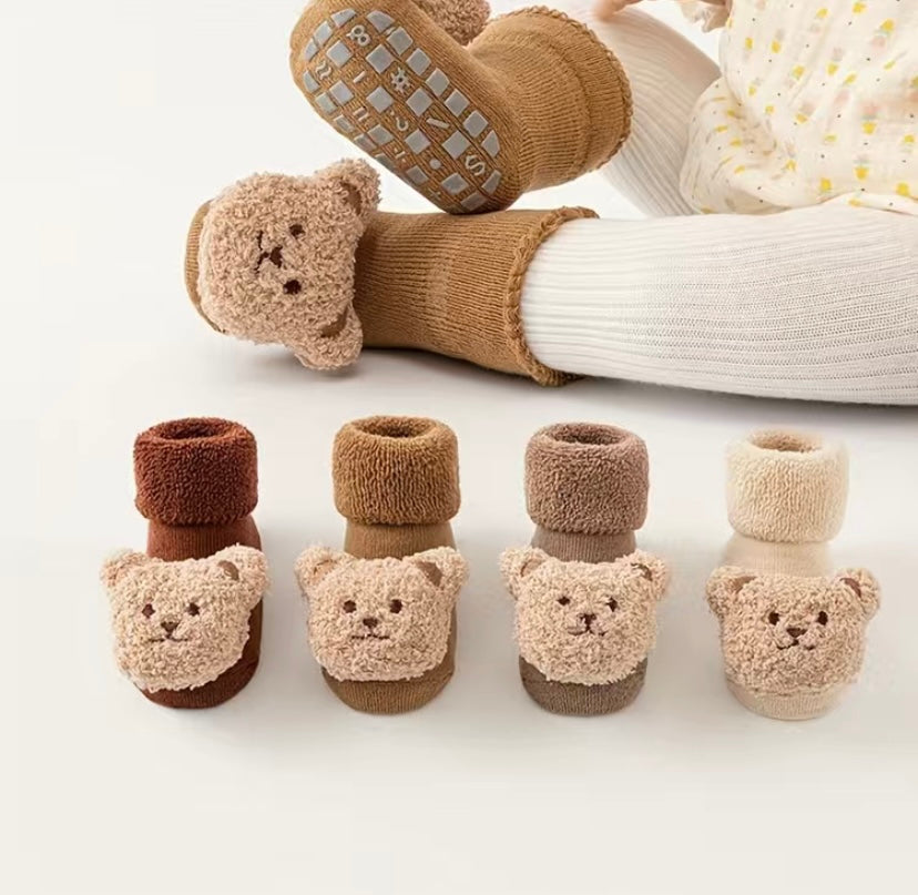 Teddy Bear Sock Booties- Beige Colour