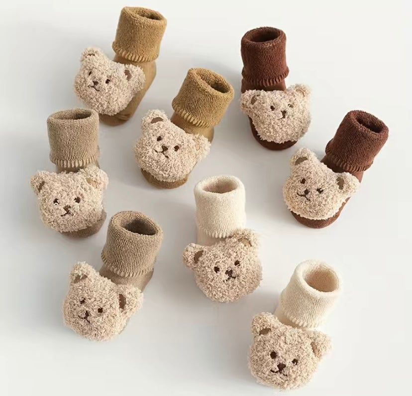 Teddy Bear Sock Booties- Beige Colour