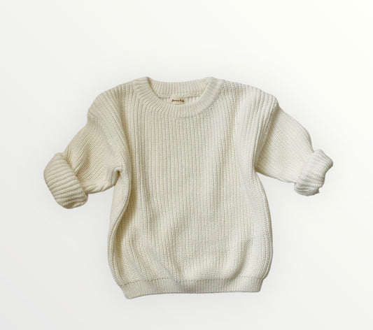 Baby/Toddler WHITE Oversized Cotton Knit Sweater for Boys and Girls Personalised Jumpers