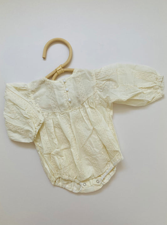 Baby/Toddler Girl Romper | Ivory Cotton Lace Long Sleeve Rompers