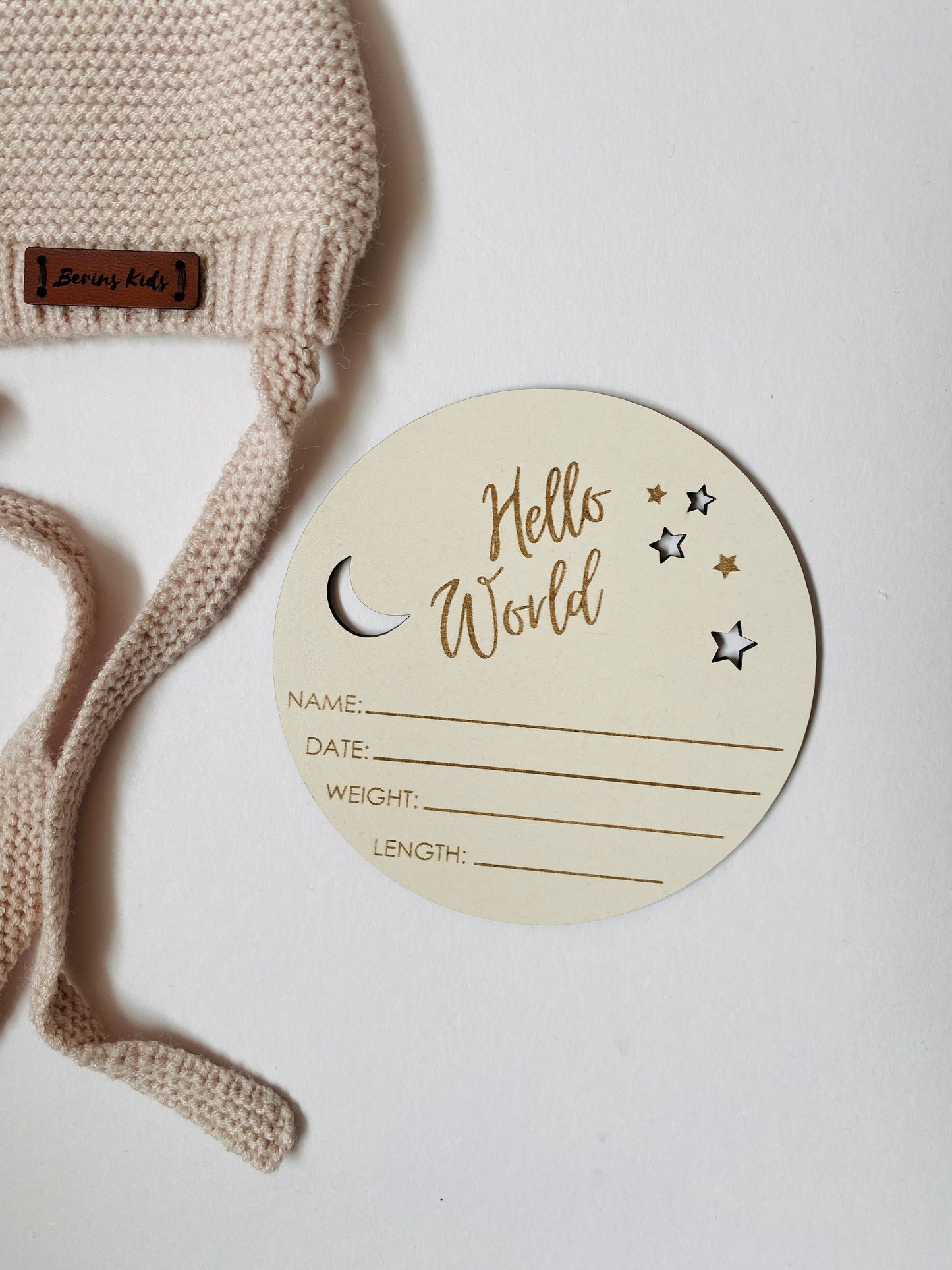 Hello World Moon/Stars Name Announcement Plaque | Hello World Wooden Baby Keepsake