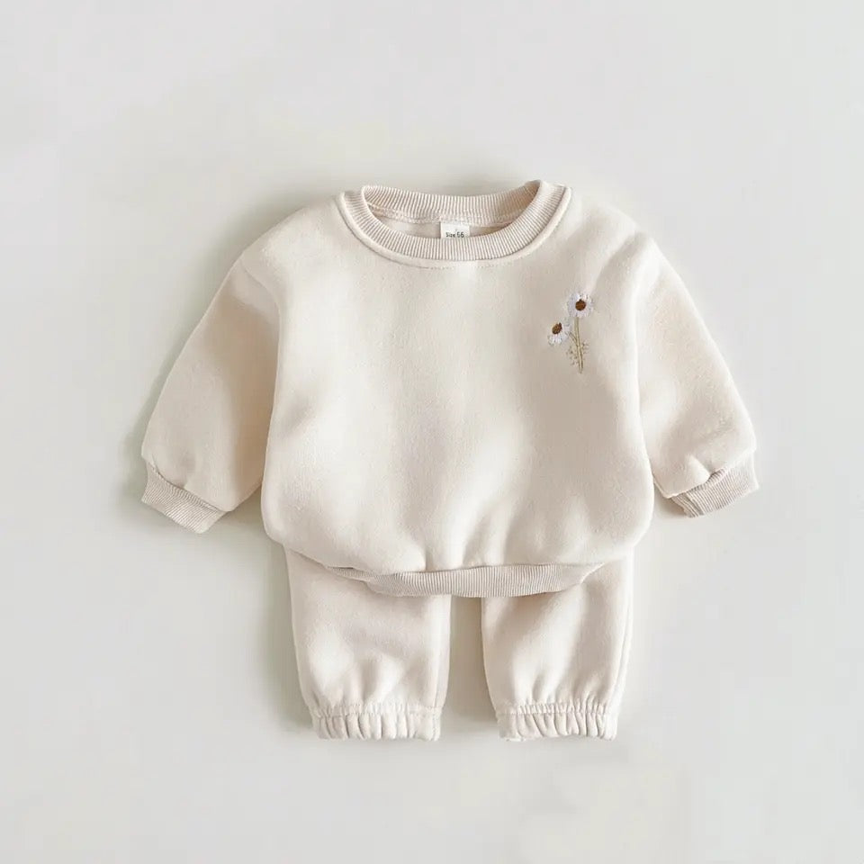 Baby/Kids LIGHT BEIGE Tracksuit Set (2 piece) with a pair of Khaki Socks