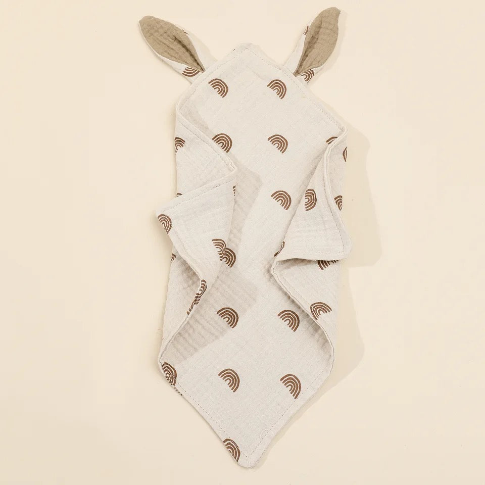 Baby Muslin Beige Rainbow Comforter/ Personalised Washcloth