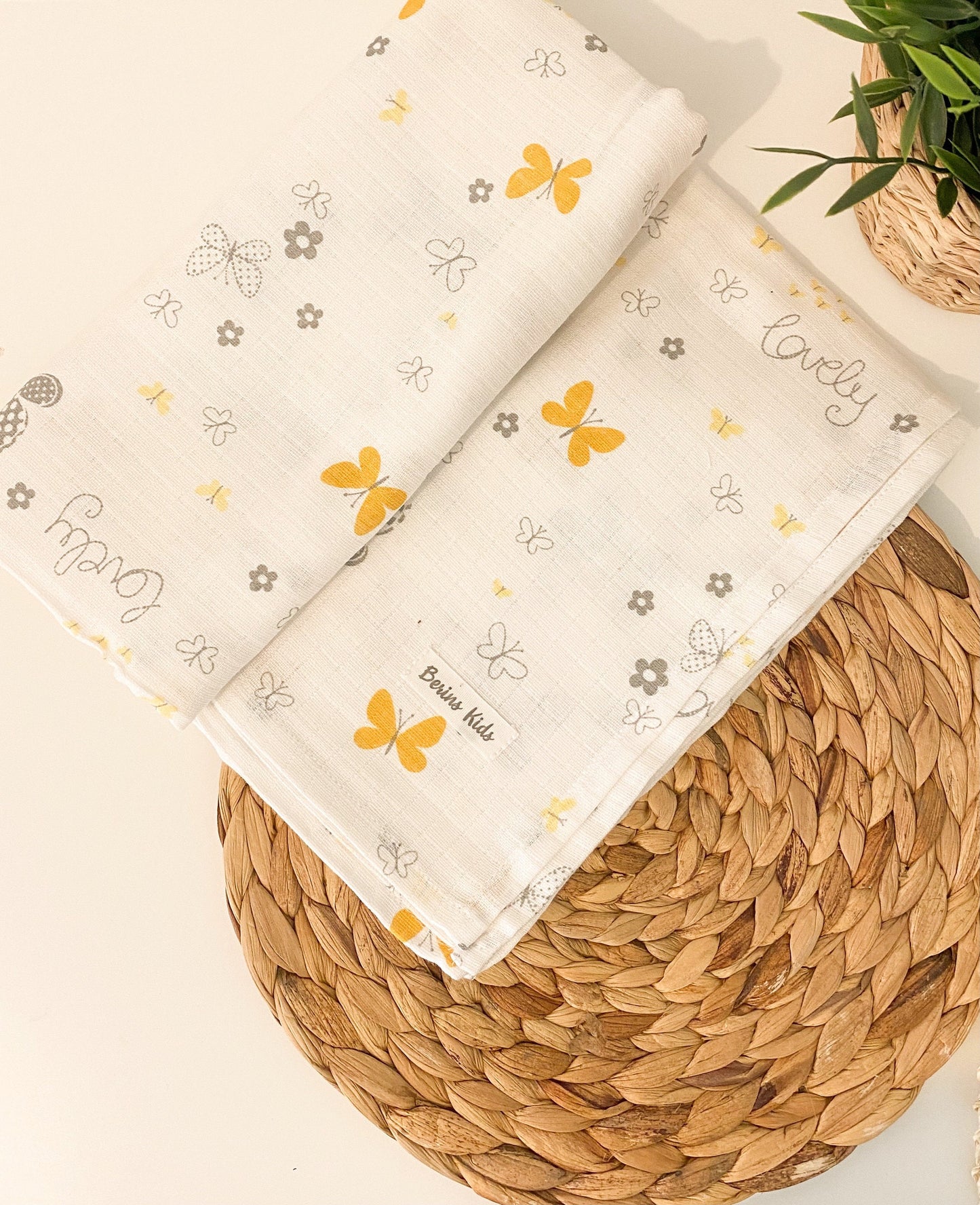 Yellow Butterfly Muslin Swaddle Blanket| Extra Large 120x120cm Receiving Blankets 100% Cotton