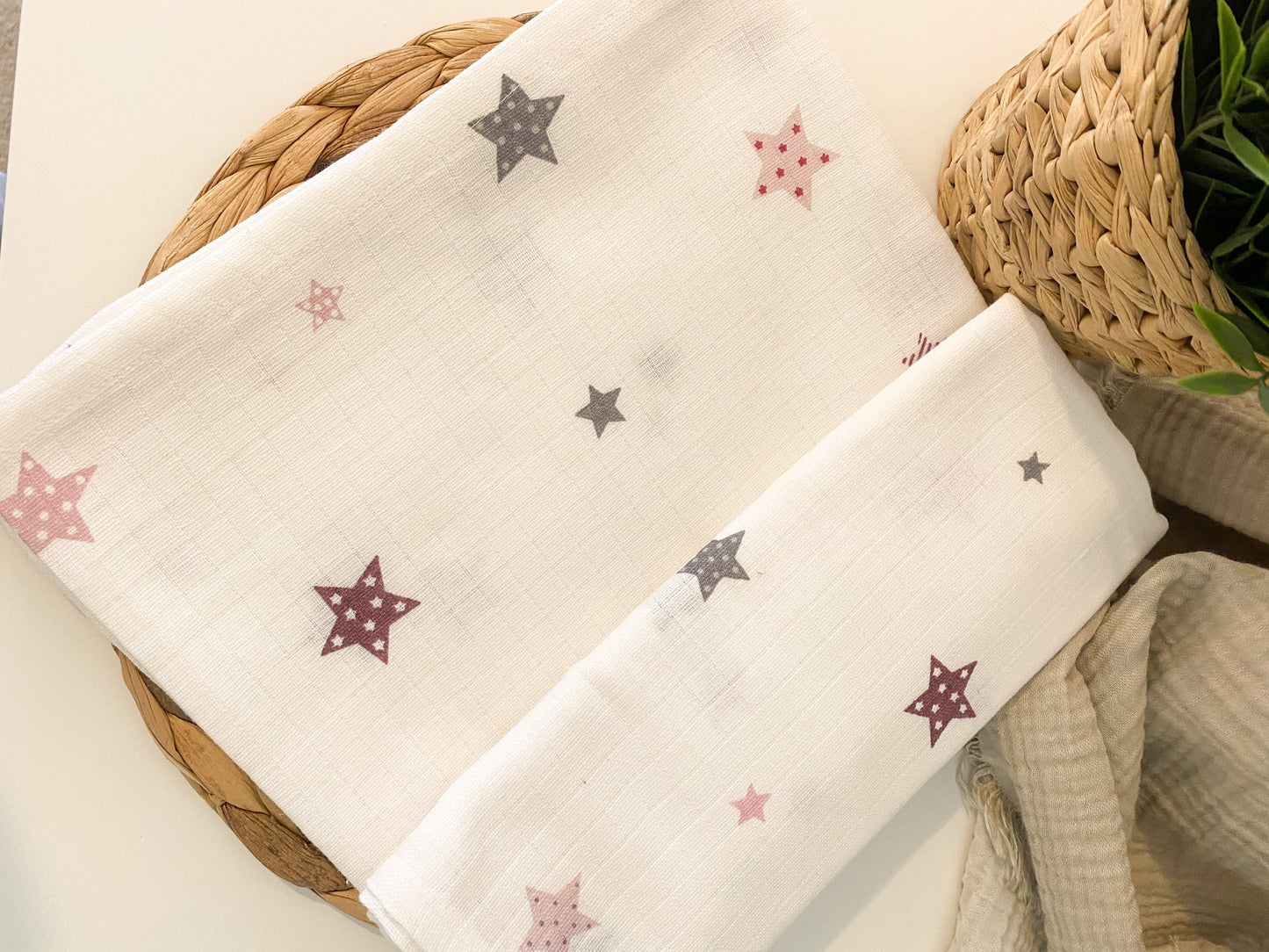 Pink Stars Baby Muslin Swaddle Blanket| Extra Large 120x120cm Receiving Blanket 100% Cotton