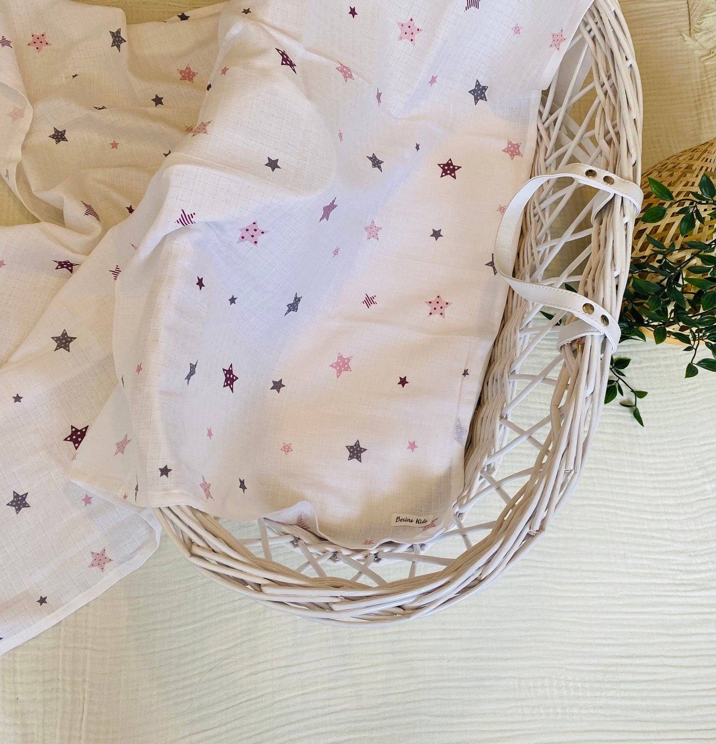 Pink Stars Baby Muslin Swaddle Blanket| Extra Large 120x120cm Receiving Blanket 100% Cotton