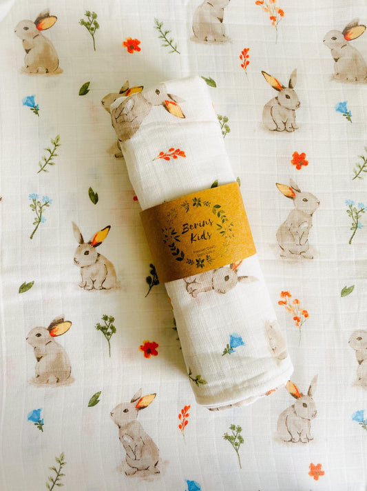 Bunny Muslin Swaddle Blanket| Rabbit Receiving Blankets 100% Cotton Large(100x100cm)