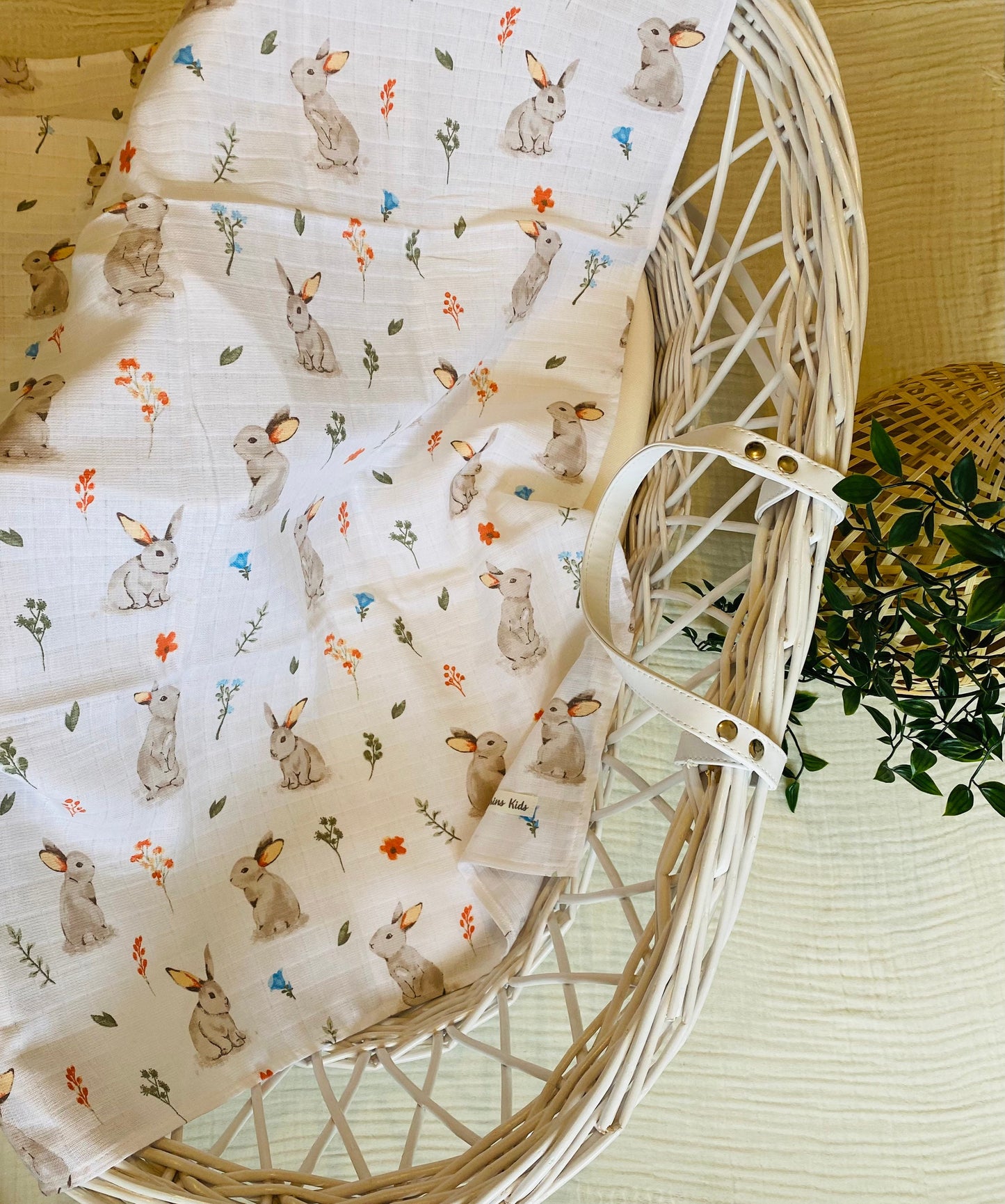 Bunny Muslin Swaddle Blanket| Rabbit Receiving Blankets 100% Cotton Large(100x100cm)