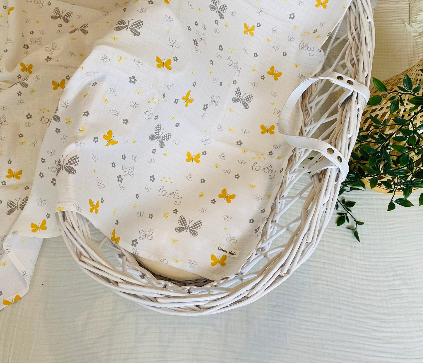 Yellow Butterfly Muslin Swaddle Blanket| Extra Large 120x120cm Receiving Blankets 100% Cotton