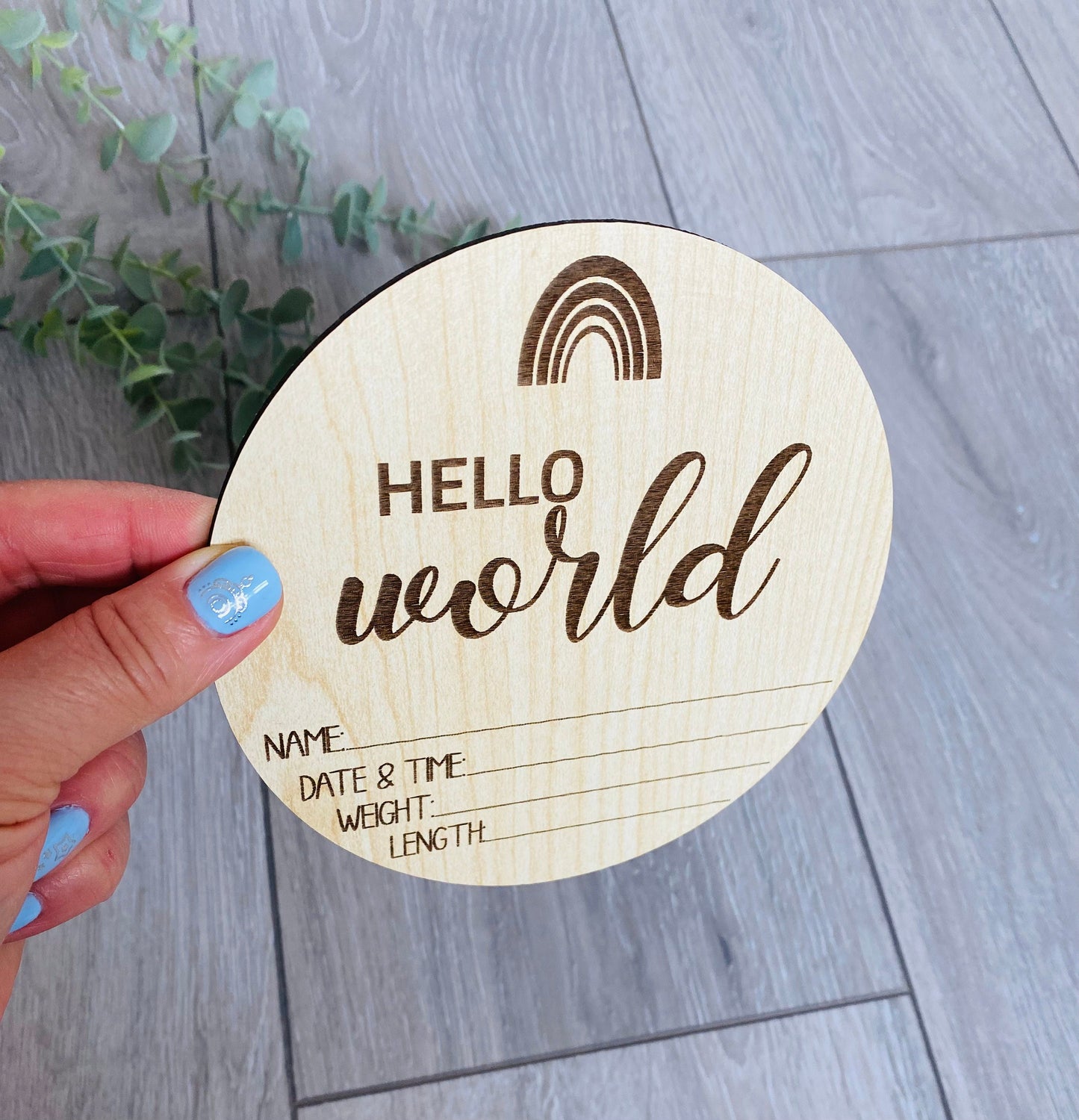 Hello World Rainbow Name Announcement Plaque Hello World Wooden Baby Keepsake