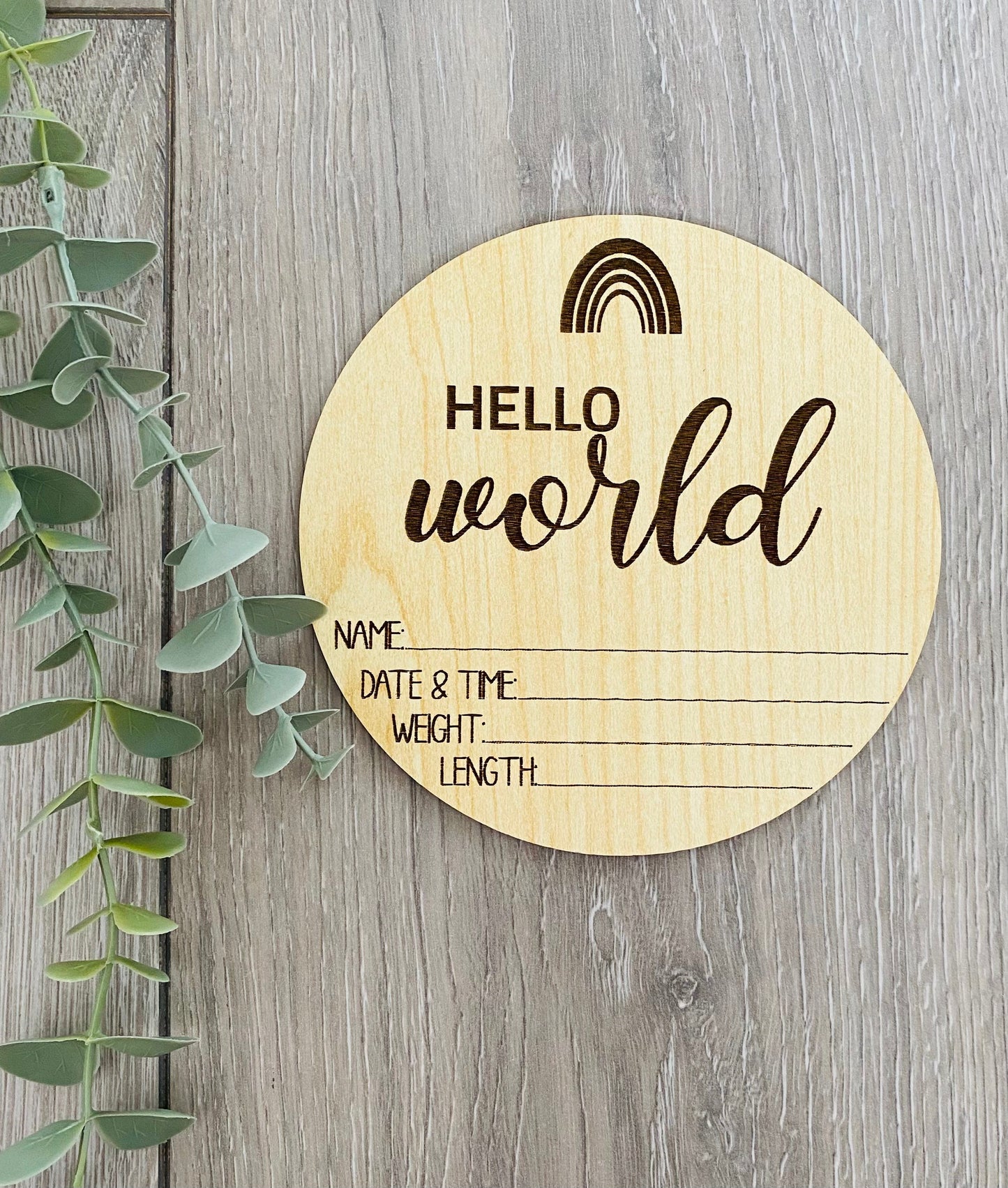 Hello World Rainbow Name Announcement Plaque Hello World Wooden Baby Keepsake