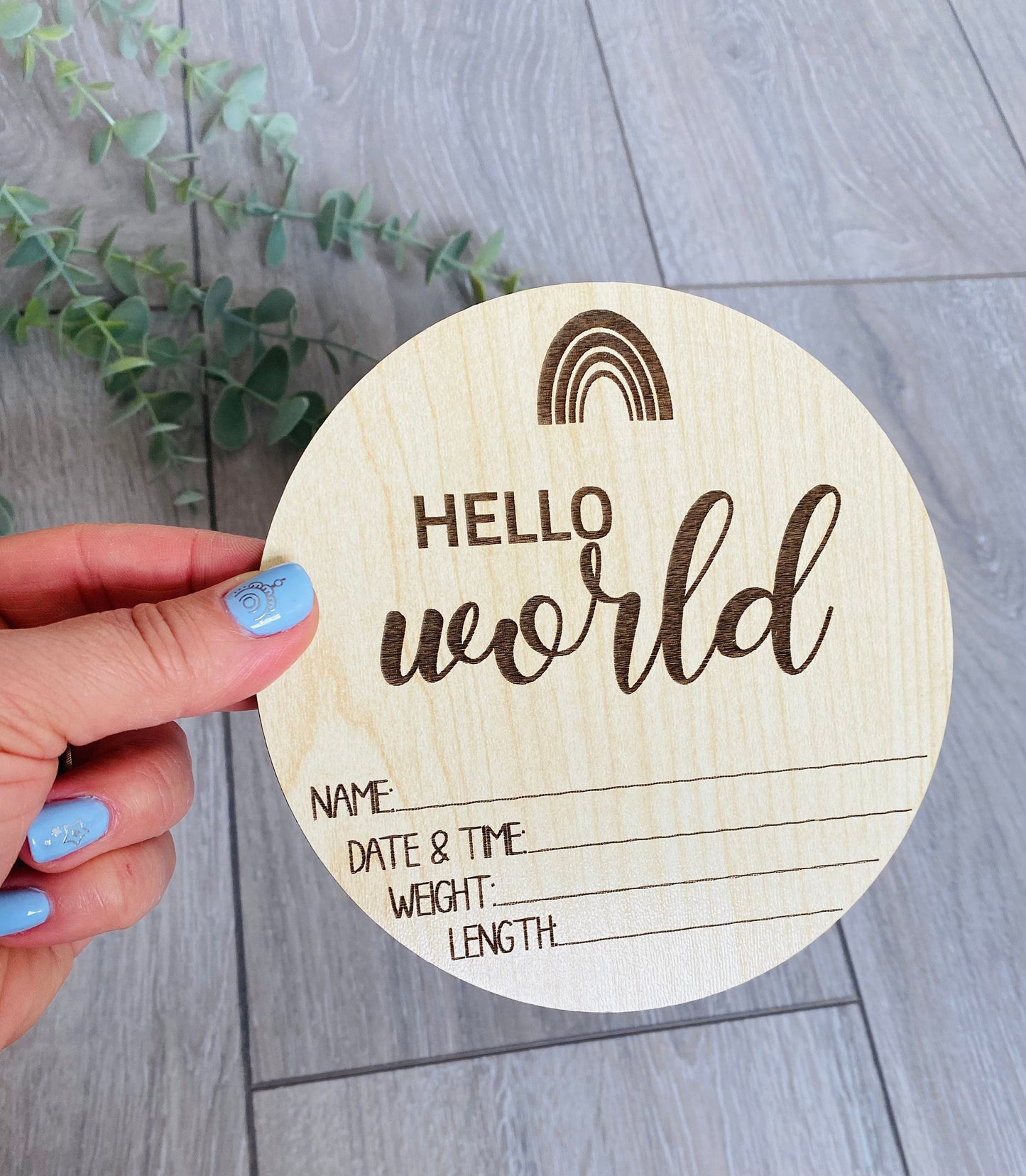 Hello World Rainbow Name Announcement Plaque Hello World Wooden Baby Keepsake