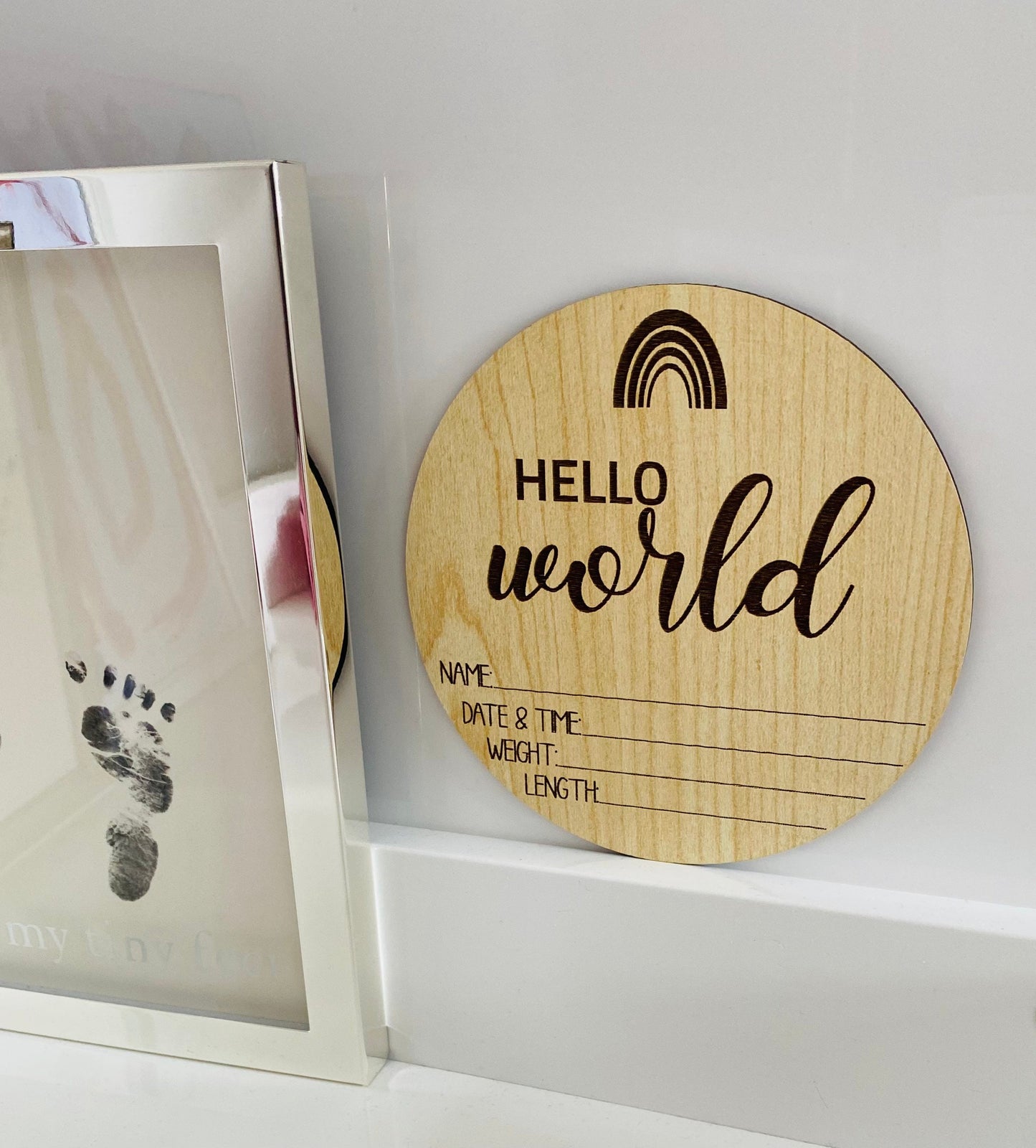 Hello World Rainbow Name Announcement Plaque Hello World Wooden Baby Keepsake