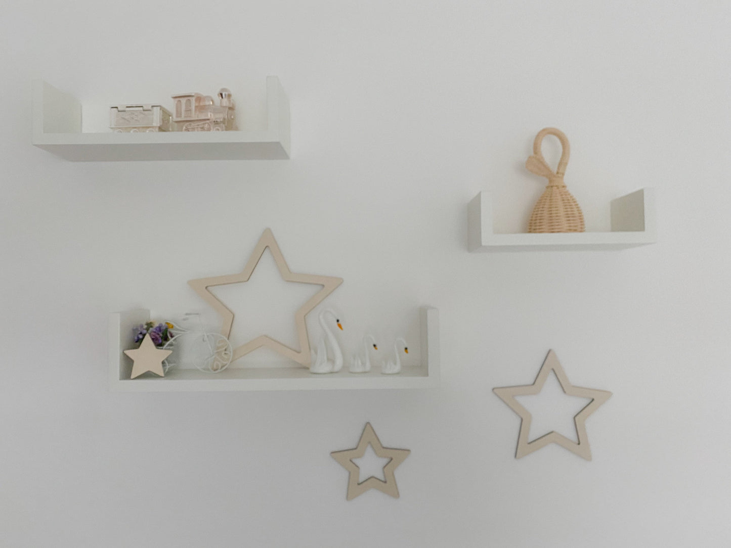 Wooden Stars Set of 4 Wall Decor| Boho Style Nursery Wall Shelf Decor