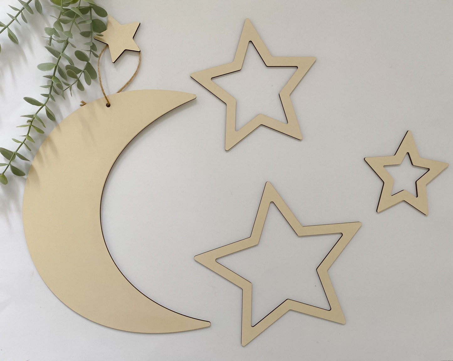 Wooden Set of 9 Wall Decor, Moon, Cloud, Star, Balloon | Boho Style Nursery Wall  Decor