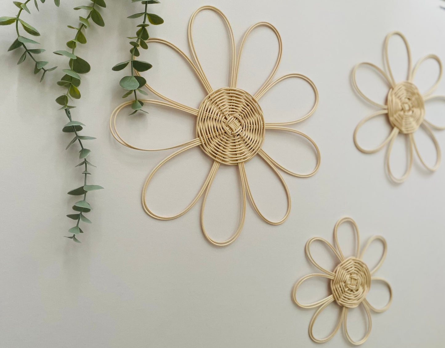 Handmade Set of 3 Rattan Flower Wall Hanging | Bohemians style Nursery Wall Decor