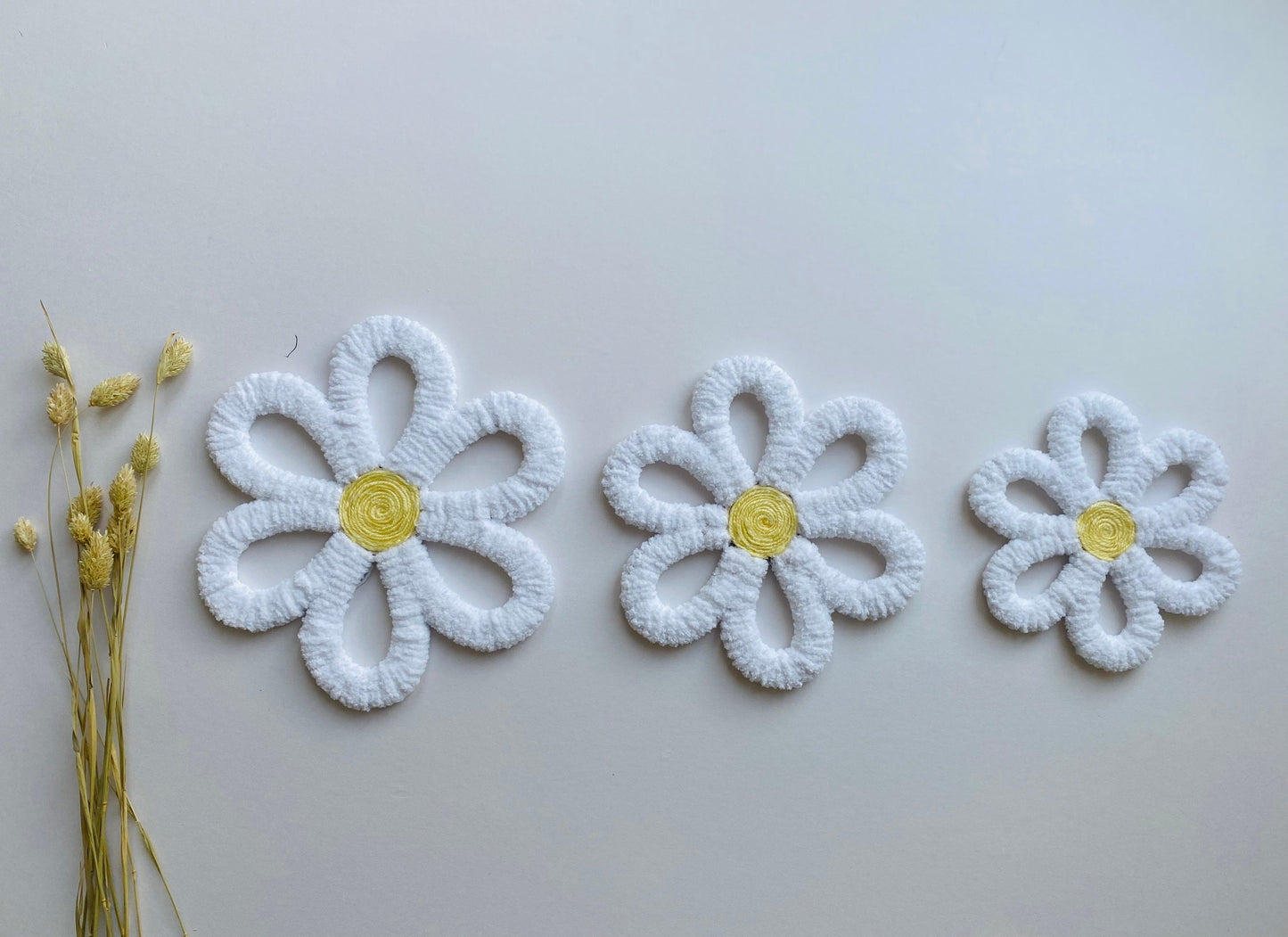 Set of 3 White/Yellow Flower Wall Hanging | Handmade Daisy Flower Nursery Wall Decor