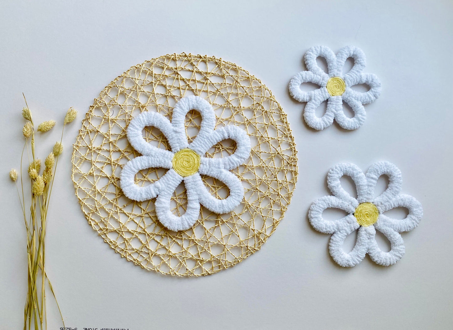 Set of 3 White/Yellow Flower Wall Hanging | Handmade Daisy Flower Nursery Wall Decor