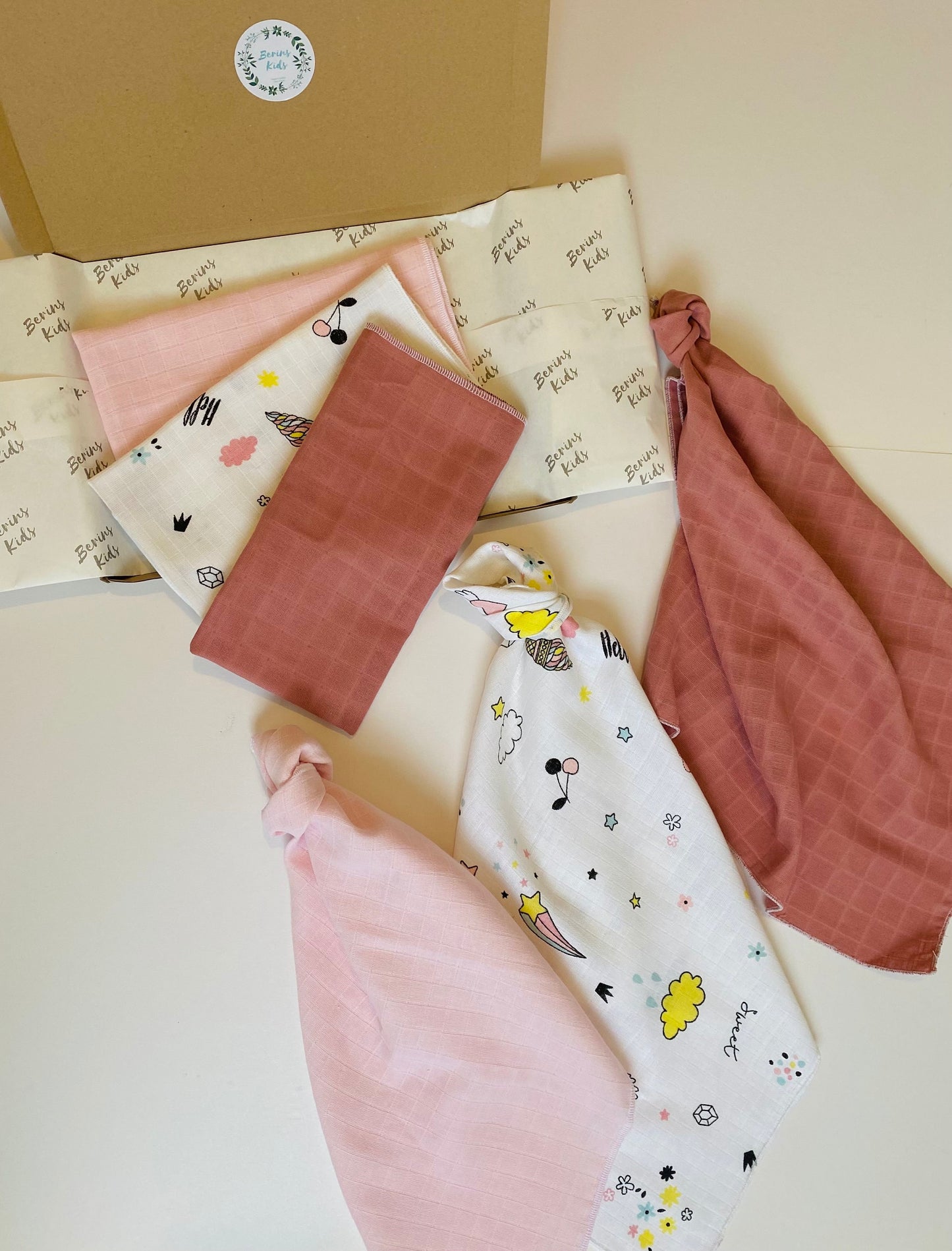 Pink-Rose Muslin Squares 3 Packs, 50x50cm Baby Face Towel/Flannels for Bath|  Baby Gift Set