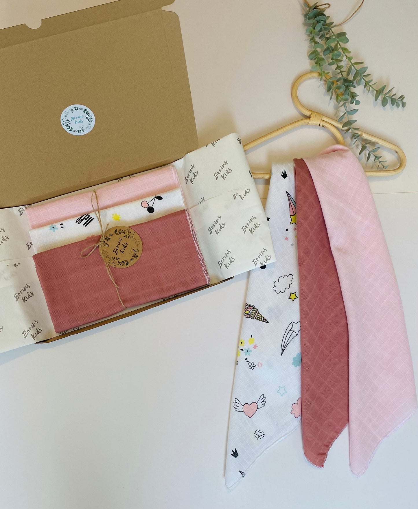 Pink-Rose Muslin Squares 3 Packs, 50x50cm Baby Face Towel/Flannels for Bath|  Baby Gift Set